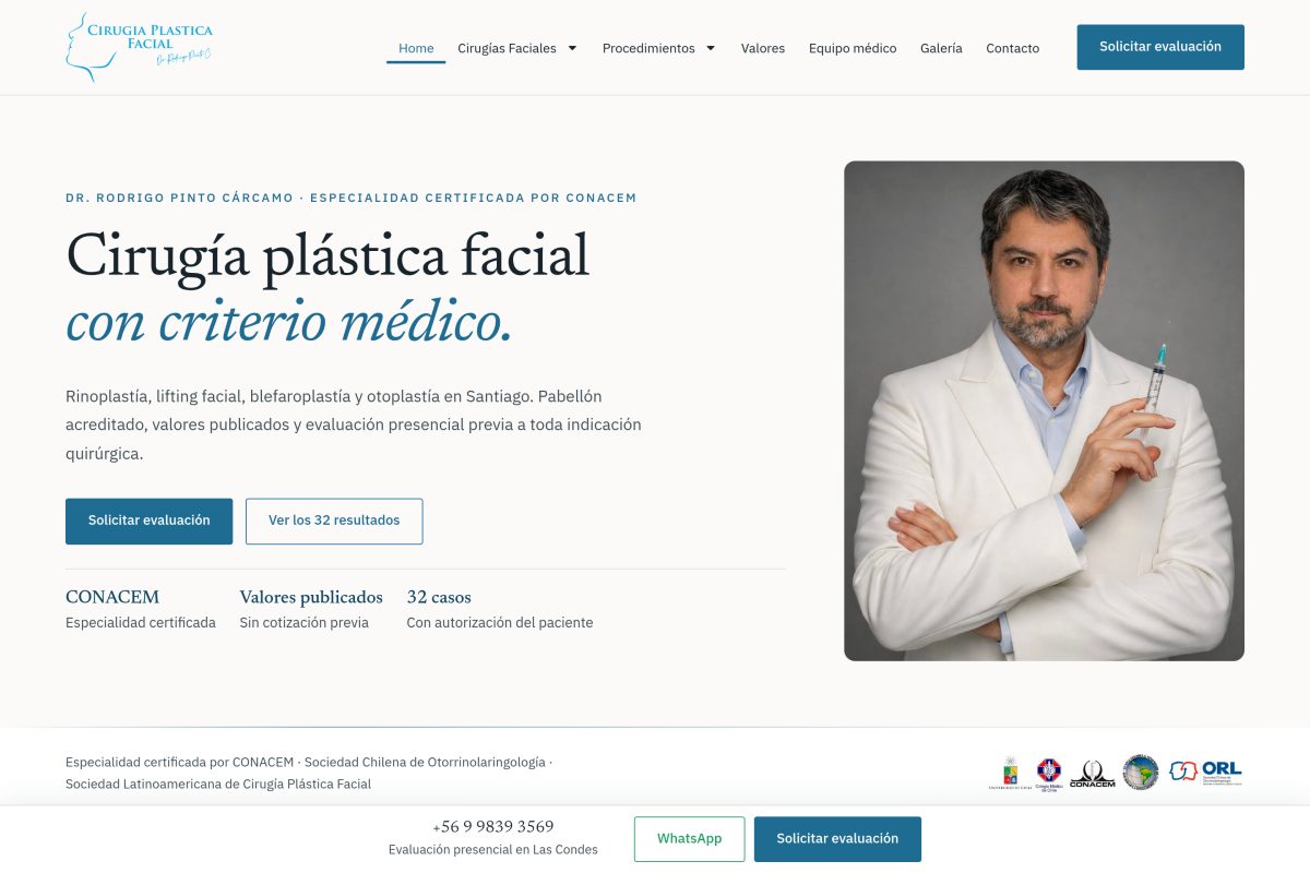 Portada del sitio de Plastica Facial Chile